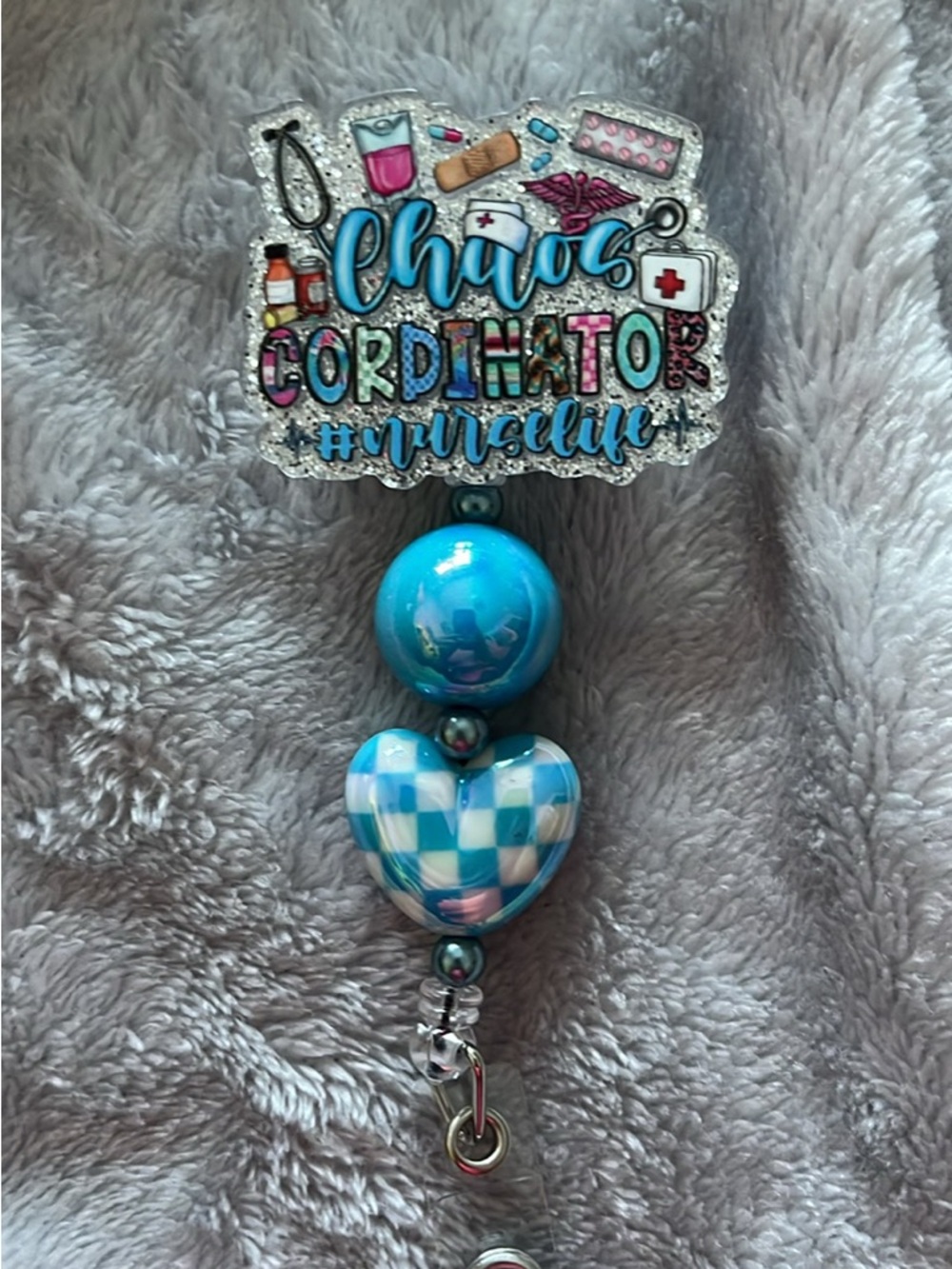 Chaos Coordinator Nurse Life Badge Reel - Blue Checker Heart